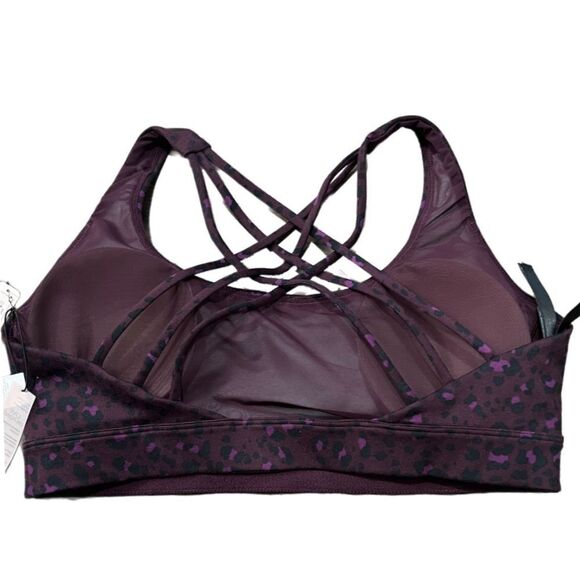 Victoria’s Secret Essentials Strappy Padded Sports bra Deep purple Leopard Large - Picture 6 of 7